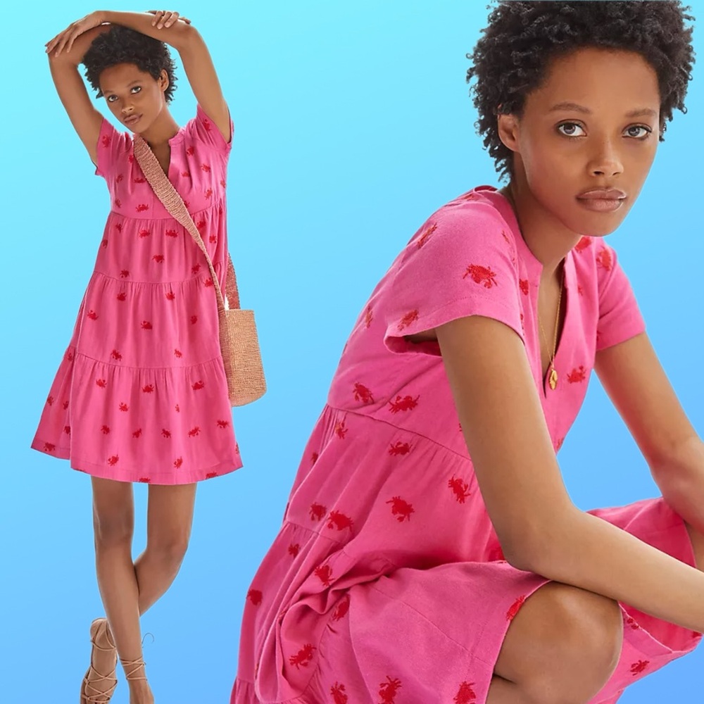 maeve x anthro • embroidered tiered tunic dress in pink combo xs